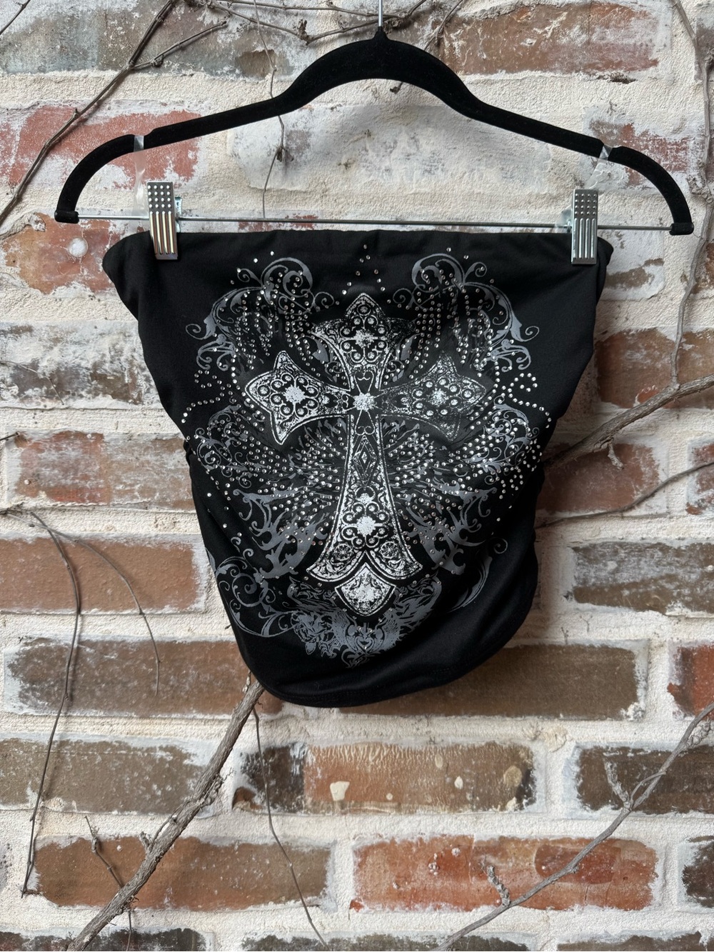 Urban Weekend Gothic Cross Rhinestone Tube Top Size S Black